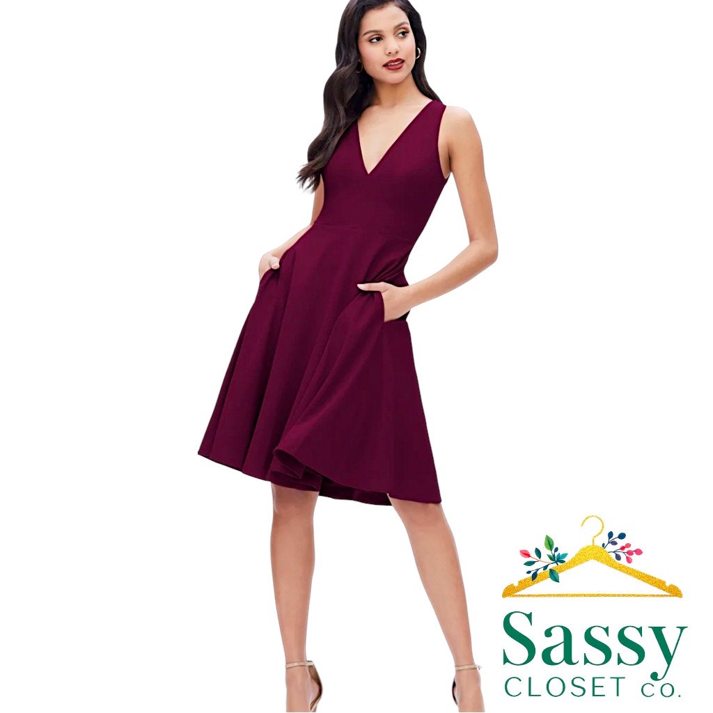 Dress The Population Burgundy Wine Catalina Midi Dress L Nwt Wedding Guest